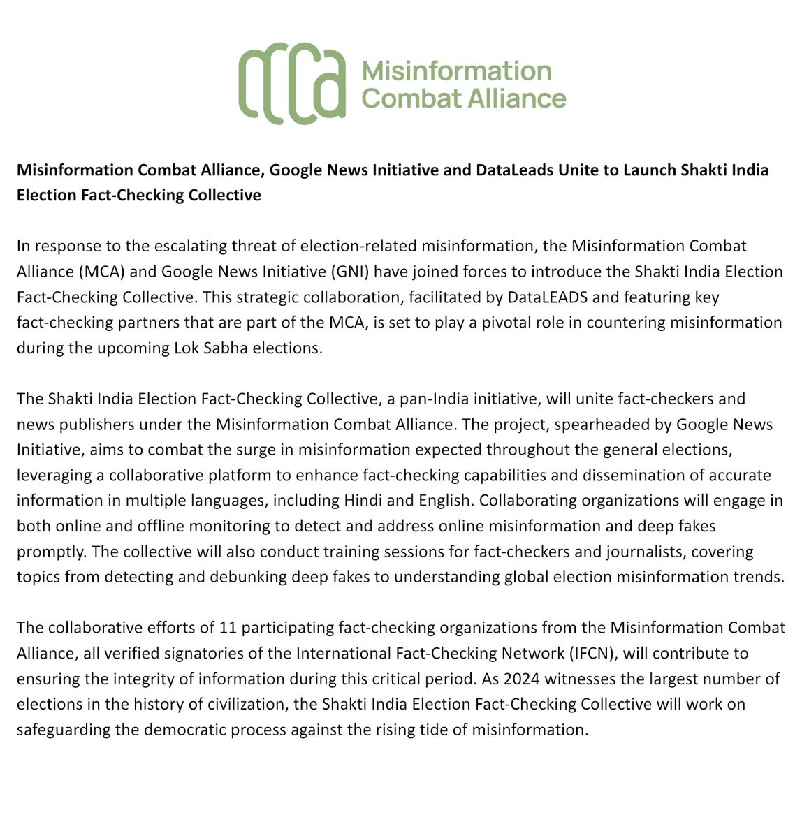 Misinformation Combat Alliance on X