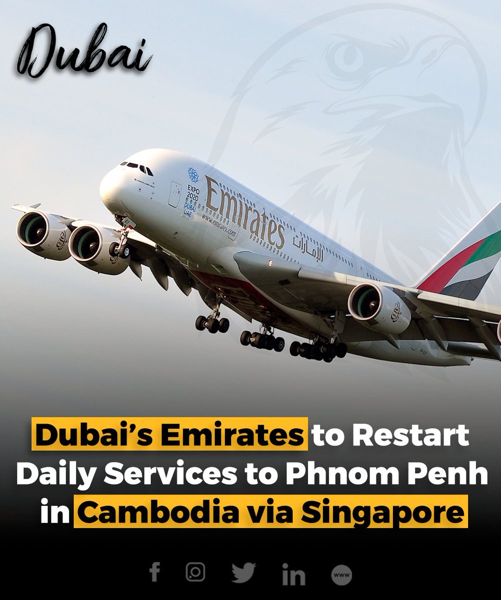 Emirates, the main airline of Dubai, has announced that it will start flying to Phnom Penh in Cambodia again, through Singapore, starting from May 1. This daily service will make it easier for people to travel between Dubai and Southeast Asia

#Dubai #Singapore #textiles #flights