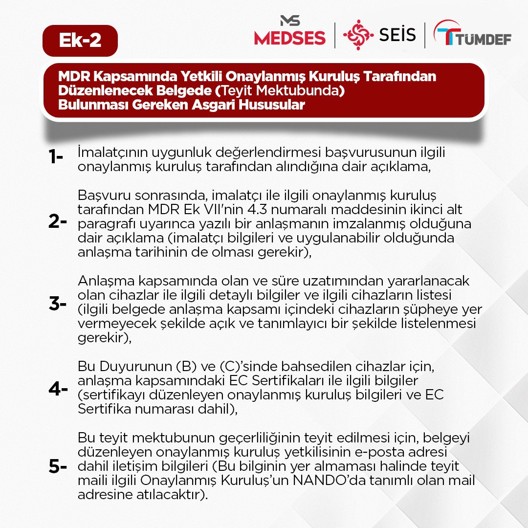 Tıbbi cihazlar için süre uzatımı başvurusu esnasında istenen belgelerden biri olan ve onaylanmış kuruluş tarafından düzenlenmesi gereken "Onaylanmış Kuruluş Onay Mektubu" nedir?

<a href="/lemeoz/">Levent Mete Özgürbüz</a> <a href="/trseis/">SEİS</a> <a href="/tumdef/">TÜMDEF</a>