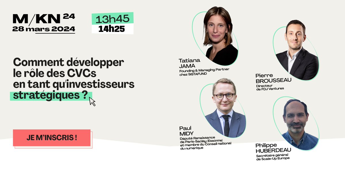 📢 Le 28/03 à la #MKN24, ne manquez pas notre table-ronde sur le rôle des CVCs avec <a href="/midy_paul/">Paul Midy</a>, <a href="/Tatianajama/">Tatiana jama 🍋</a>, <a href="/BrousseauP/">Pierre Brousseau</a> et <a href="/HuberdeauPh/">Huberdeau Philippe</a> !

Inscrivez-vous dès maintenant !
🌐 maddykeynote.com/fr
