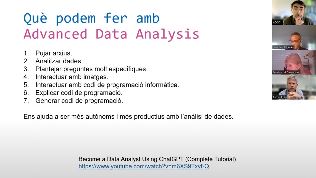 AssociacioACCID's tweet image. 🔵 La #Intel·ligènciaArtificial pot facilitar l'anàlisi de dades empresarials. Per exemple, amb l'ús del #plugin 🔌 #AdvancedDataAnalysis amb #ChatGPT 🧠.
Recupera en vídeo el webinar sobre la democratització de l'anàlisi de dades:
📺tuit.cat/G103a
#ACCID @Gestorscat