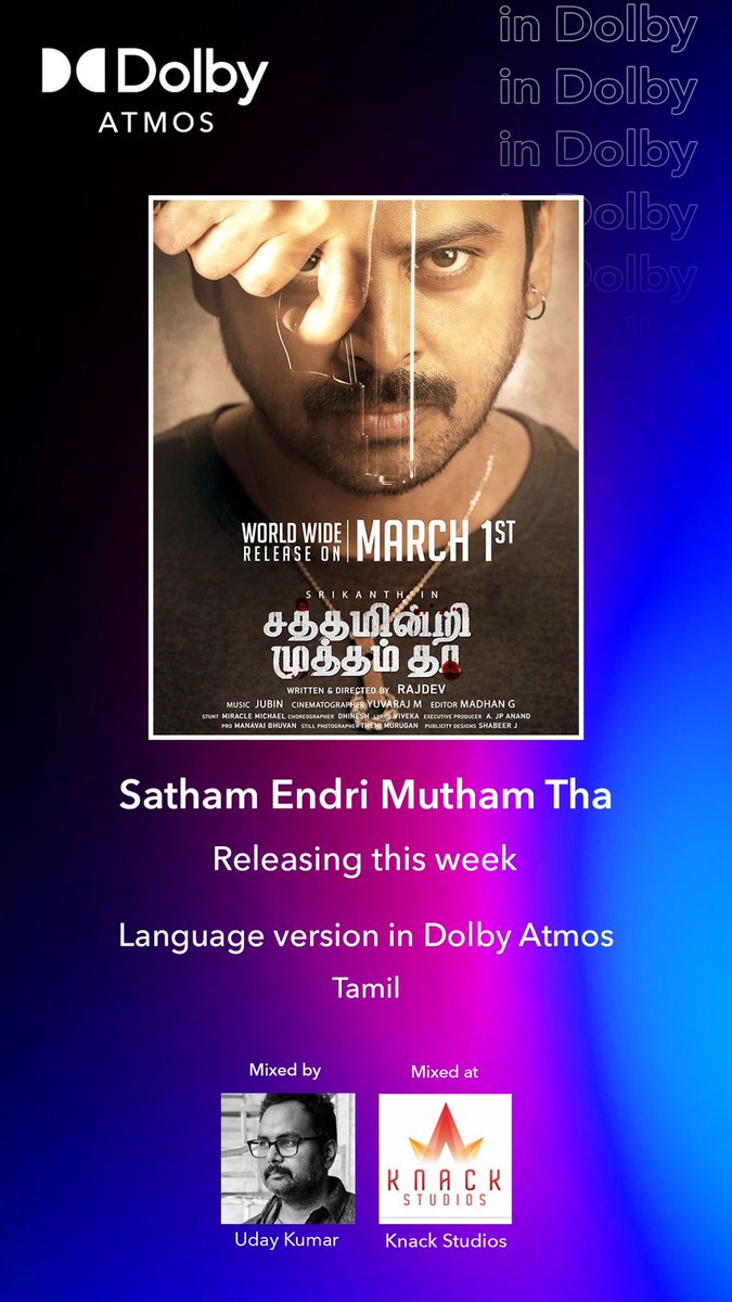 Mar 1 Releases (#Tamil) ~ Atmos Mix

📽 #Joshua - #Por - #Athomugam - #SathamindriMuthamtha

#GVM #DolbyAtmos #Dolby #CineMinds