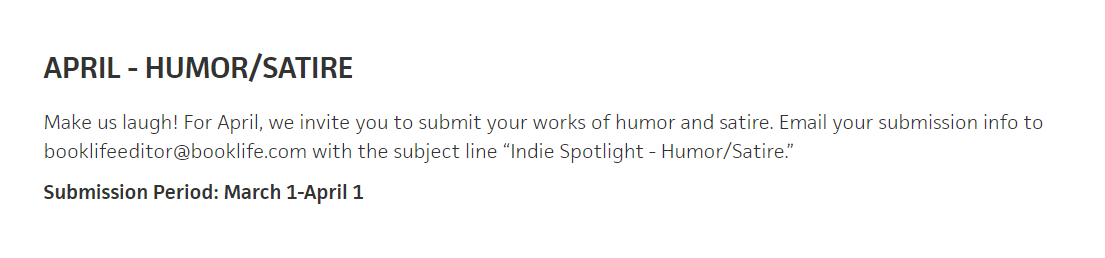 BookLife's April Indie Spotlight opportunity is open for submission! For more info and instructions on what to include, go to ow.ly/5qyo50Q3t4L
#BookLife #BookPromo #IndieAuthor
