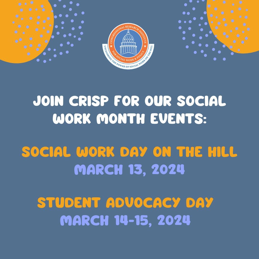 March is Social Work Month, a time to celebrate and empower social workers. Join CRISP in advocating for better pay and policies for all social workers. #SWMonth2024 #EmpoweringSocialWorkers #SocialWorkMonth #NASW. 

⭐  P.S. Register for our events here: crispinc.org