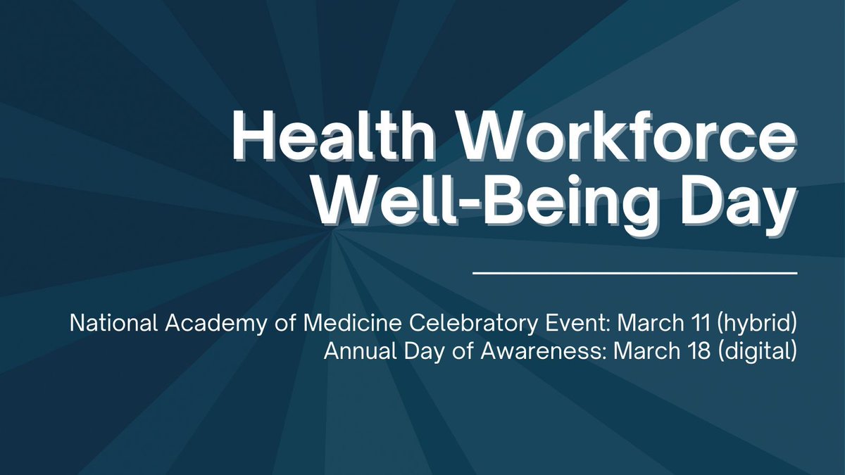 Don’t miss NAM event bringing together health leaders, policymakers, patients, and health workers of all professions to pledge to continue advancing #HealthWorkerWellBeing...because a healthy workforce means a healthy you: bit.ly/3SIEQGS #HWWBDay