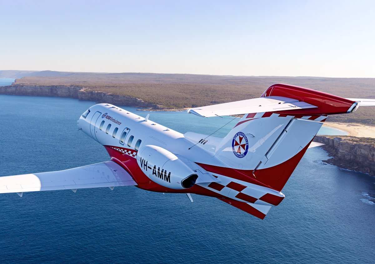 For our March calendar, a New South Wales Ambulance flies along the Australian coast, near the city of Sydney. Download it on our website now: pilatus-aircraft.com/downloads#cale… #pc24 #pilatus #pilatusaircraft #craftedinswitzerland