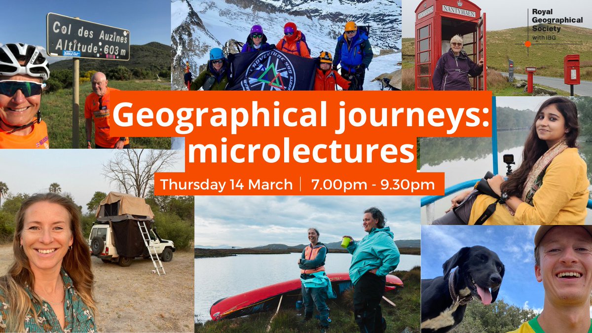 Join us in two weeks for our next instalment of ‘Microlectures’, an evening of short, illustrated talks packed with tales of adventure and discovery✨🌏 📍 Society or online, 14 March at 7.00pm 👉 rgs.org/events/upcomin… Follow the 🧵to find out which stories will be shared…