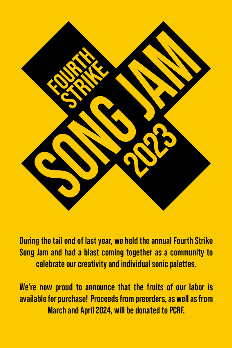 The Fourth Strike Song Jam album is OUT NOW! Proceeds from sales in March and April go to <a href="/ThePCRF/">The PCRF (Palestine Children's Relief Fund)</a> 

fourth-strike.bandcamp.com/album/fourth-s…

We will also be having a LISTEN PARTY this Sunday, March 3rd, at 11pm GMT / 6pm ET / 3pm PT - follow our bandcamp and stay tuned for more information.