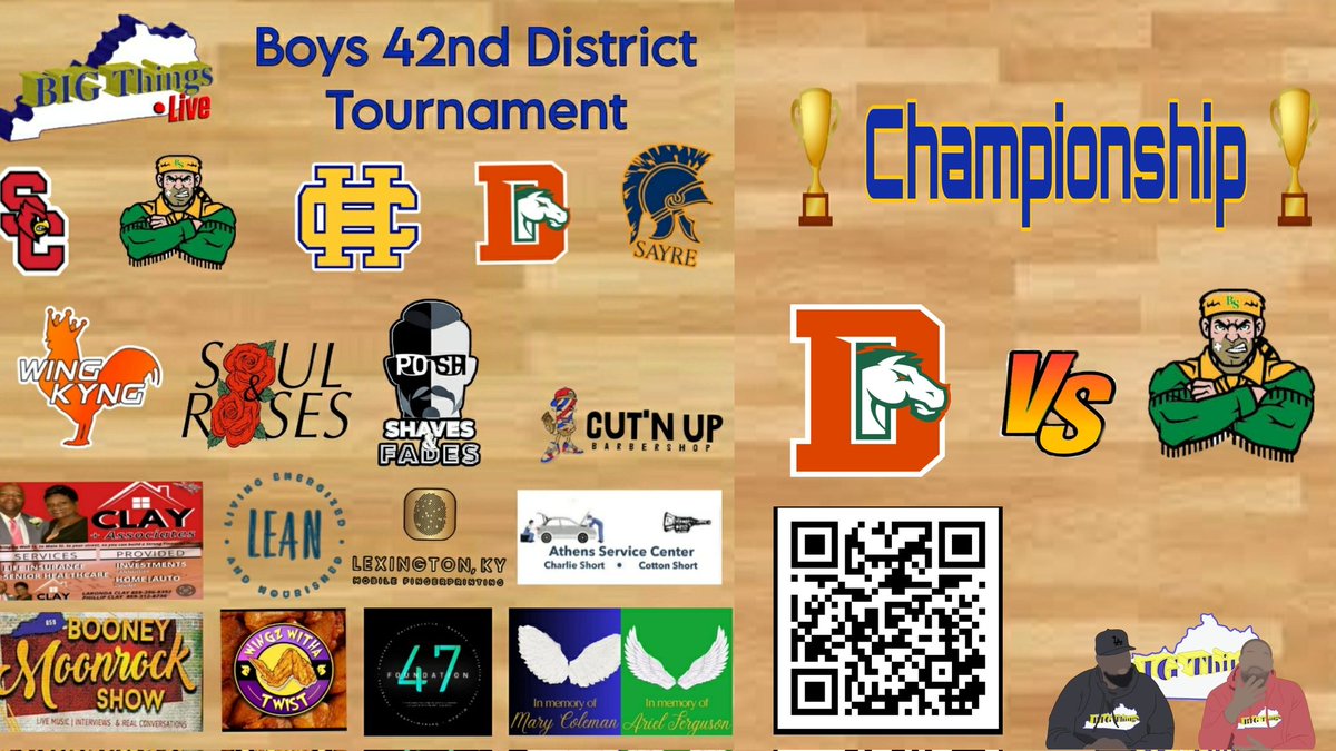 Boys 42nd District Tournament Championship Game live Scan the Code @FDBoysHoops vs @BryanStationBB Streaming starts at 7:50 #BigThings