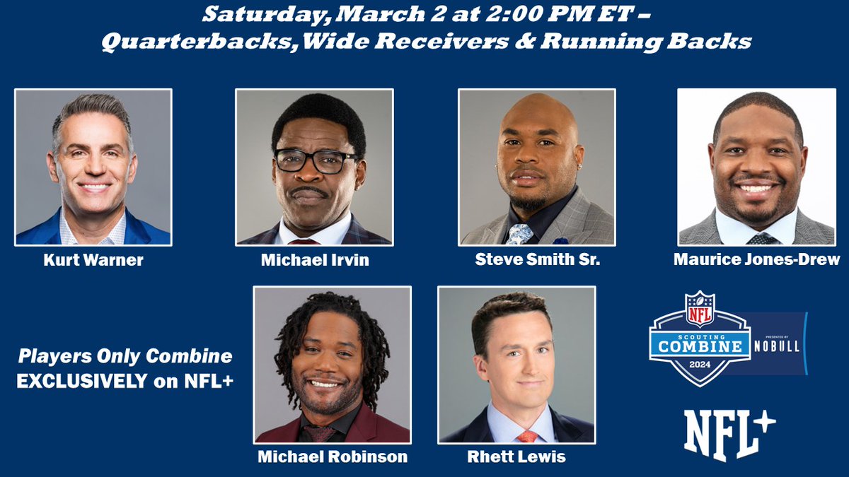 🚨Saturday🚨 Additional coverage of the QB, WR & RB workouts on NFL+ starting at 2p ET! @kurt13warner @michaelirvin88 @SteveSmithSr89 @MJD @RealMikeRob @RhettNFL + Steelers WR Allen Robinson