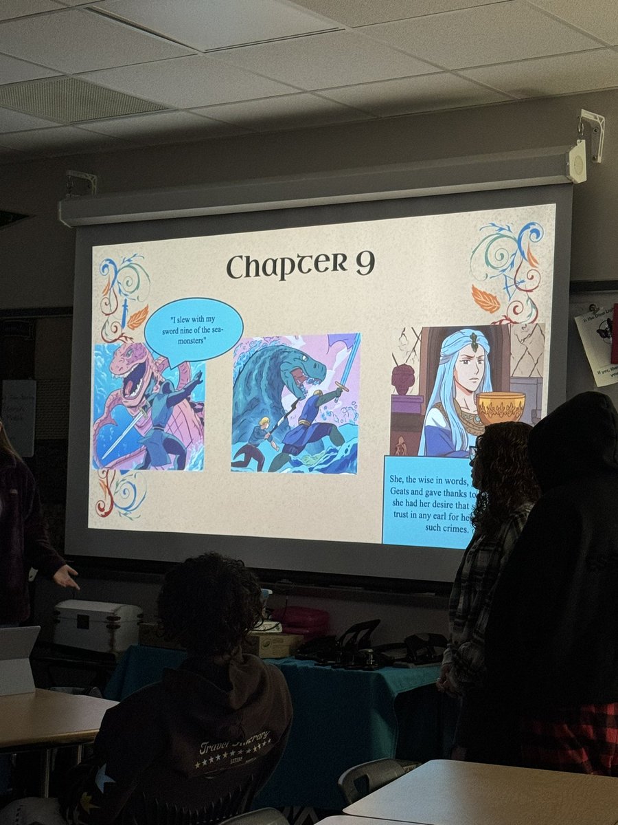 MsCBaer's tweet photo. Mrs. Noffsinger’s DE students created AI images to support their presentations on Beowulf today. I love seeing our kids using tech to support their learning 🤩 https://t.co/xqiKkC8jn1