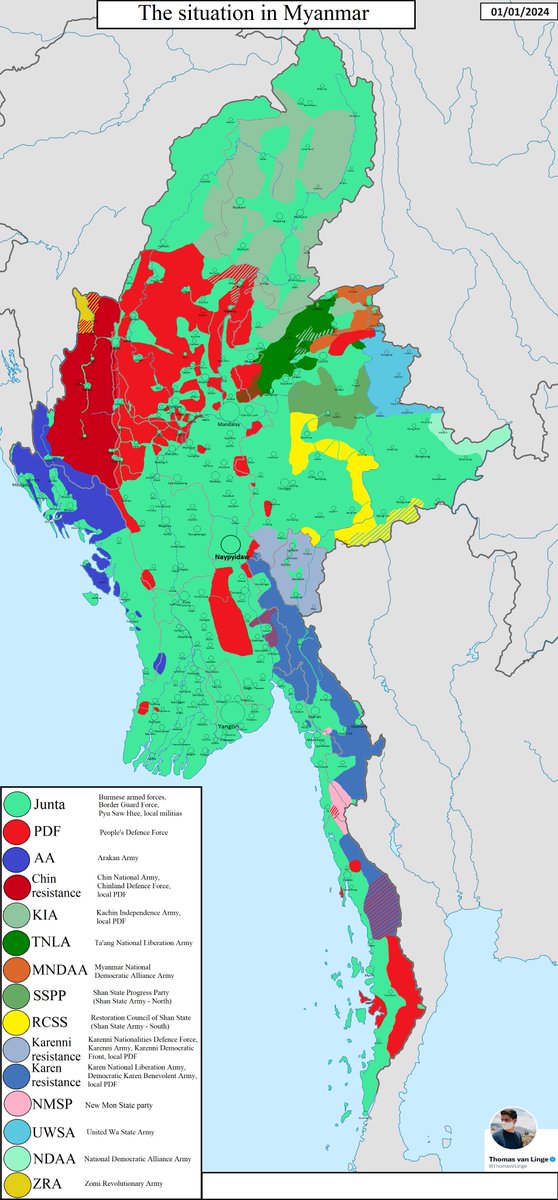ThomasVLinge's tweet photo. These four maps give an indication of how resistance territory grew slowly and steadily over the past four months from November until today, with armed groups now controlling over 50% of Myanmar.

If you enjoy my work, please consider buying me a coffee: https://t.co/Z8Iz1kkhg7 https://t.co/8WcE5tgByV