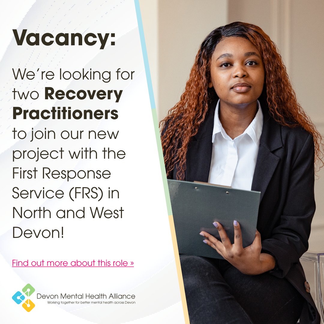 The Devon Mental Health Alliance (@devonmha) on Twitter photo Are you looking for a rewarding career in mental health?
<a href="/MindDevon/">Devon Mind</a> is currently hiring two Recovery Practitioners to join our latest project working alongside the First Response Service (FRS) to offer mental wellbeing support.
Find out more & apply: loom.ly/VFv1G78 Are you looking for a rewarding career in mental health?
<a href="/MindDevon/">Devon Mind</a> is currently hiring two Recovery Practitioners to join our latest project working alongside the First Response Service (FRS) to offer mental wellbeing support.
Find out more & apply: loom.ly/VFv1G78