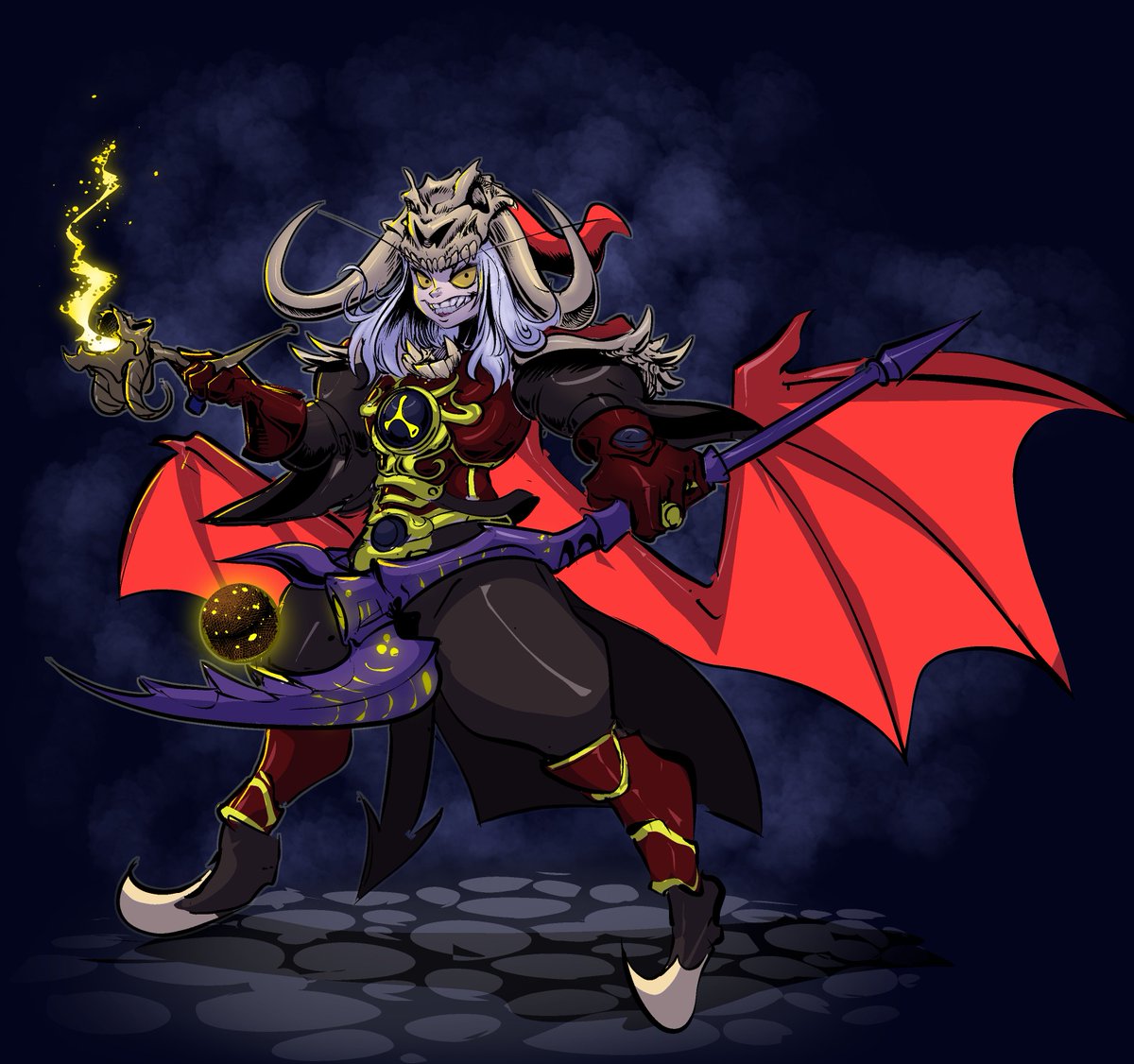 Gnome demonologist character design for <a href="/VerixaOkblek/">Verixa Okblek</a>  He doesn't have a name yet. I was thinking alliterative names like Malleus Maelstrom or Balious Balefire. He's intended to sound sort of like Skeletor.