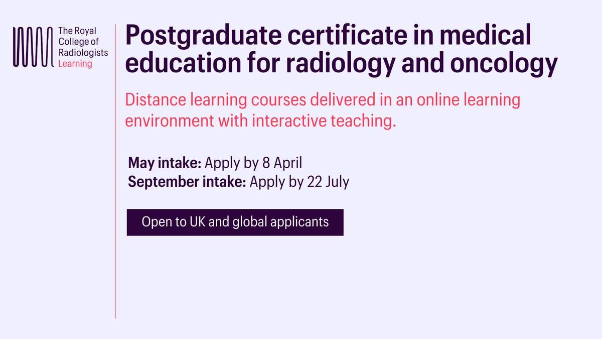 Are you new to teaching or want to further your skills in your educational role? Apply for the May intake of our online PG certification in radiology or oncology courses! Become a better medical educator, and help shape practice and the future workforce: bit.ly/PGcert