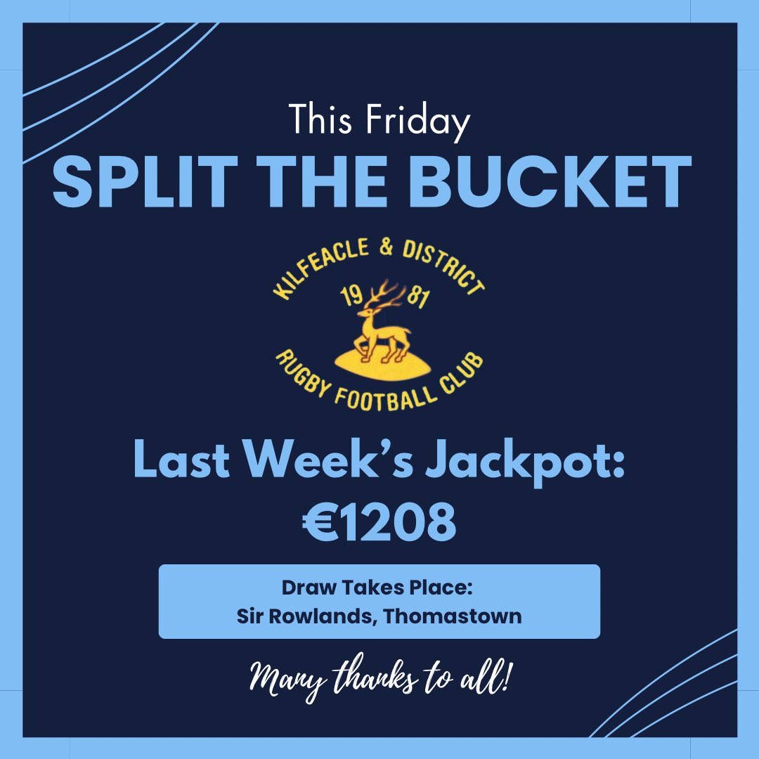 Our Split the Bucket continues tonight in Sir Rowlands, Thomastown. Last week's pot was a huge €1208. A big thank you to everyone for getting involved and supporting us week after week. Follow the link below to get involved👇 linktr.ee/kilfeaclerfc
