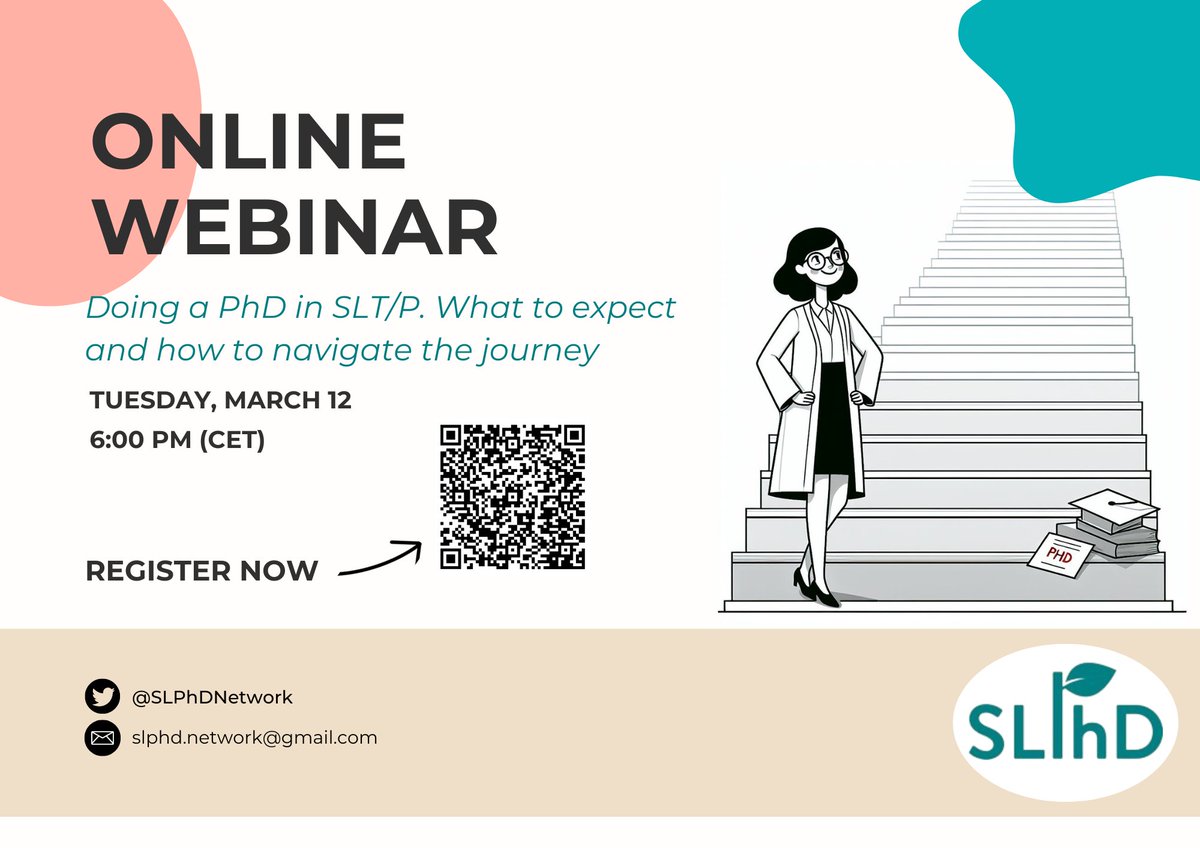 It's March 1st and we are thrilled to announce our first event of 2024!

'Doing a PhD in SLT/P. What to expect and how to navigate the journey'

March 12th @ 18:00h (CET)

Register here and you'll receive a link to join the webinar unige.zoom.us/meeting/regist…

See you there! 🤩