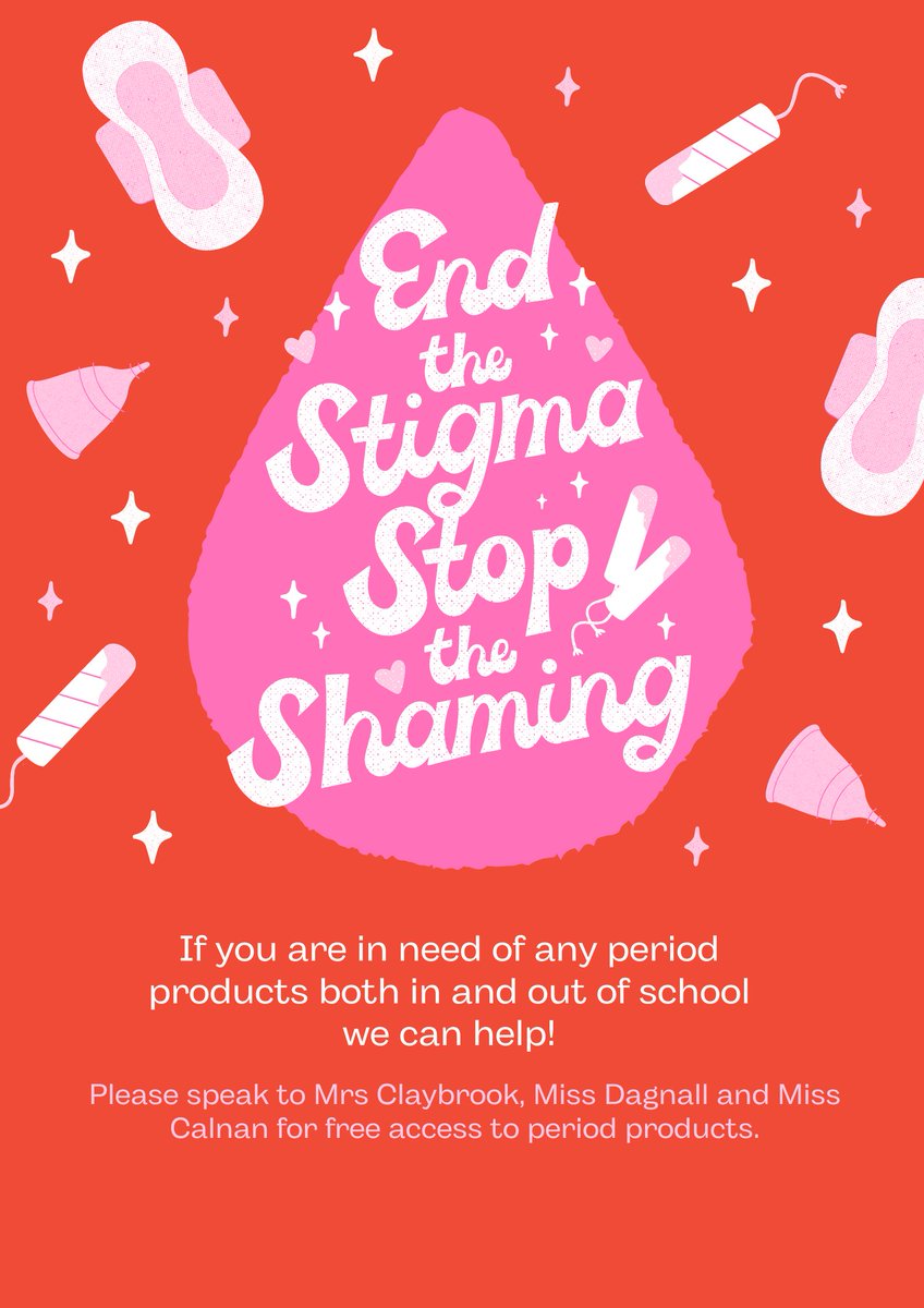 Nothing should get in the way of anyone being able to feel comfortable, focused and supported at school. All products free and periods are a normal part of life and we are here to help in any way we can.