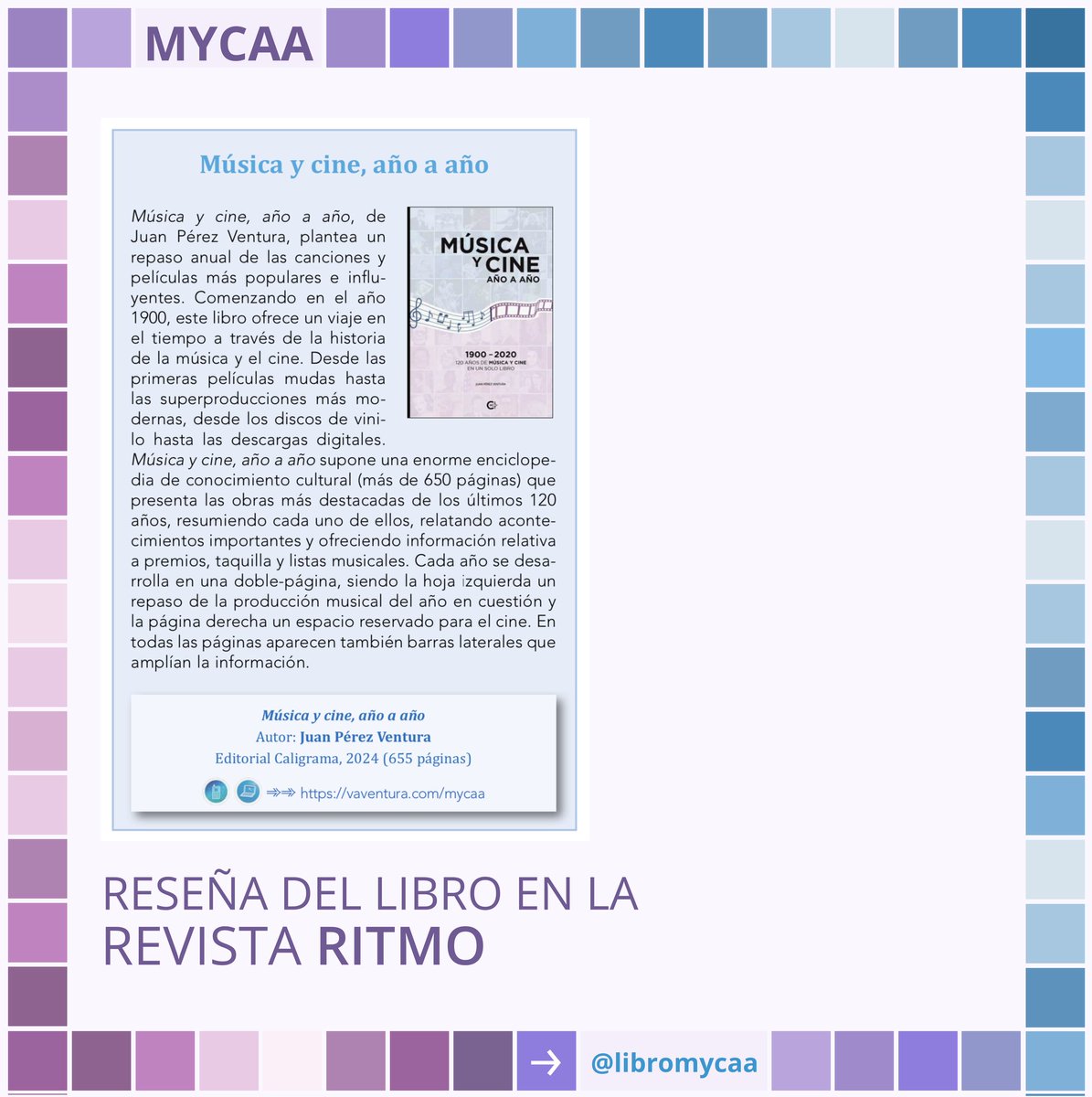 Gracias a los compañeros de la <a href="/RevistaRITMO/">RITMO</a> por su reseña! 🤗📚
'Música y cine, año a año' no se olvida de la música clásica ni de la danza. La música teatral (ballet, zarzuela, ópera, musical, opereta, vodevil...) está muy presente en el libro #mycaa