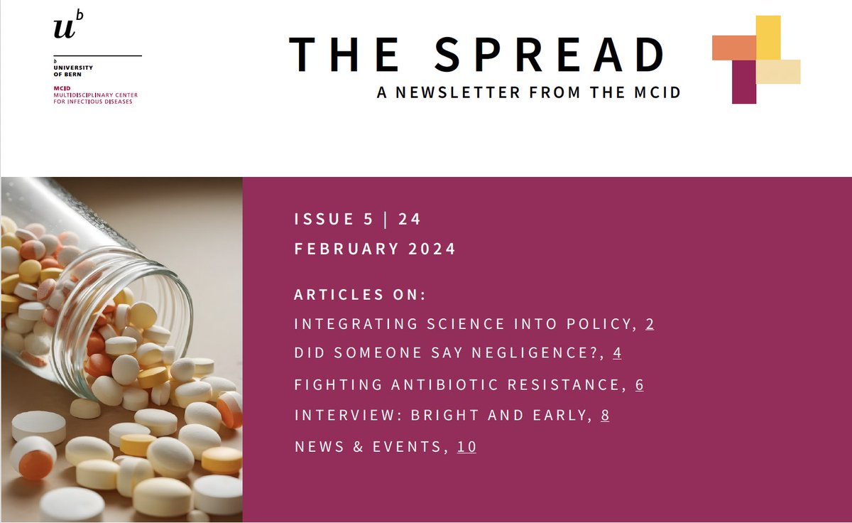 Check out The SPREAD @MCIDBern! Articles on integrating science into policy🔬📝, the complex antibiotics market 💊💰, fighting antibiotic resistance 🥊🦠, interviews with early career researchers and more... Thanks to all contributors! @unibern tinyurl.com/2xzwk545