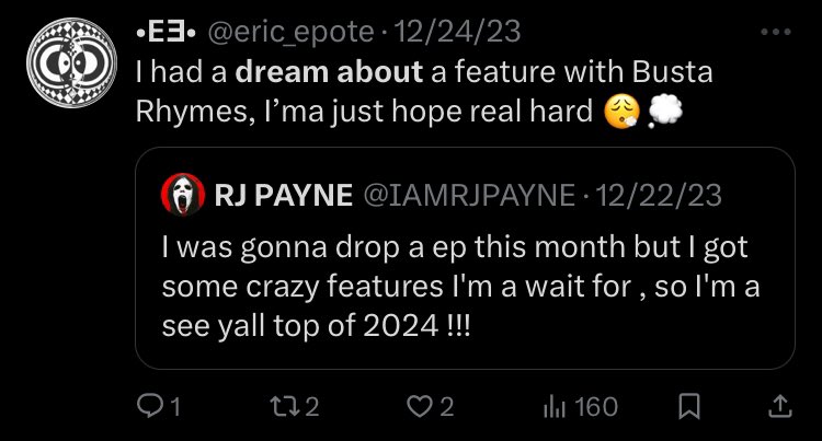 _tontoneric's tweet image. Some dreams do come true, +1 

I can’t even explain how amazing the track is from the beat to the bars 

Thank you 💯🙏🏽

🕙 @IAMRJPAYNE x @BustaRhymes 🐲
(@Pa_dre_beats 🥁)

#GTFB #RAP #BarsIsBack