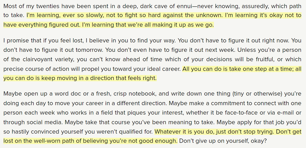 kalo kamu masih bingung sama masa depan, coba baca artikel ini deh!

"all you can do is take one step at a time; all you can do is keep moving in a direction that feels right."

nangis banget 😭😭😭