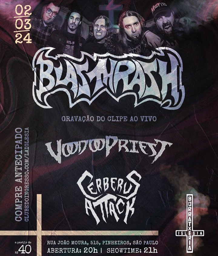 ⚠️É AMANHÃ⚠️

SHOW NA LA IGLESIA COM AS BANDAS

BLASTHRASH  - Captando imagens para seu novo Video Clipe  
VOODOOPRIEST
CERBERUS ATTACK

A PARTIR DAS 20hs

Ingressos antecipados à venda no The Metal Bar ou via Clube do Ingresso 
🎫clubedoingresso.com/evento/blasthr…

Compareçam! 🤘🏻