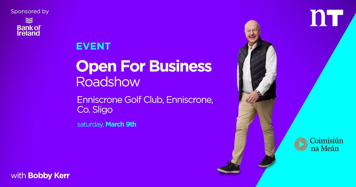 .@BobbyKerr is beginning an exciting new roadshow, 'Open For Business', kicking off in @EnniscroneGolf Club, situated on the spectacular Wild Atlantic Way! 🌊 Join us for FREE, where you can expect to hear from local businesses, live music and a few surprises along the way!👀…