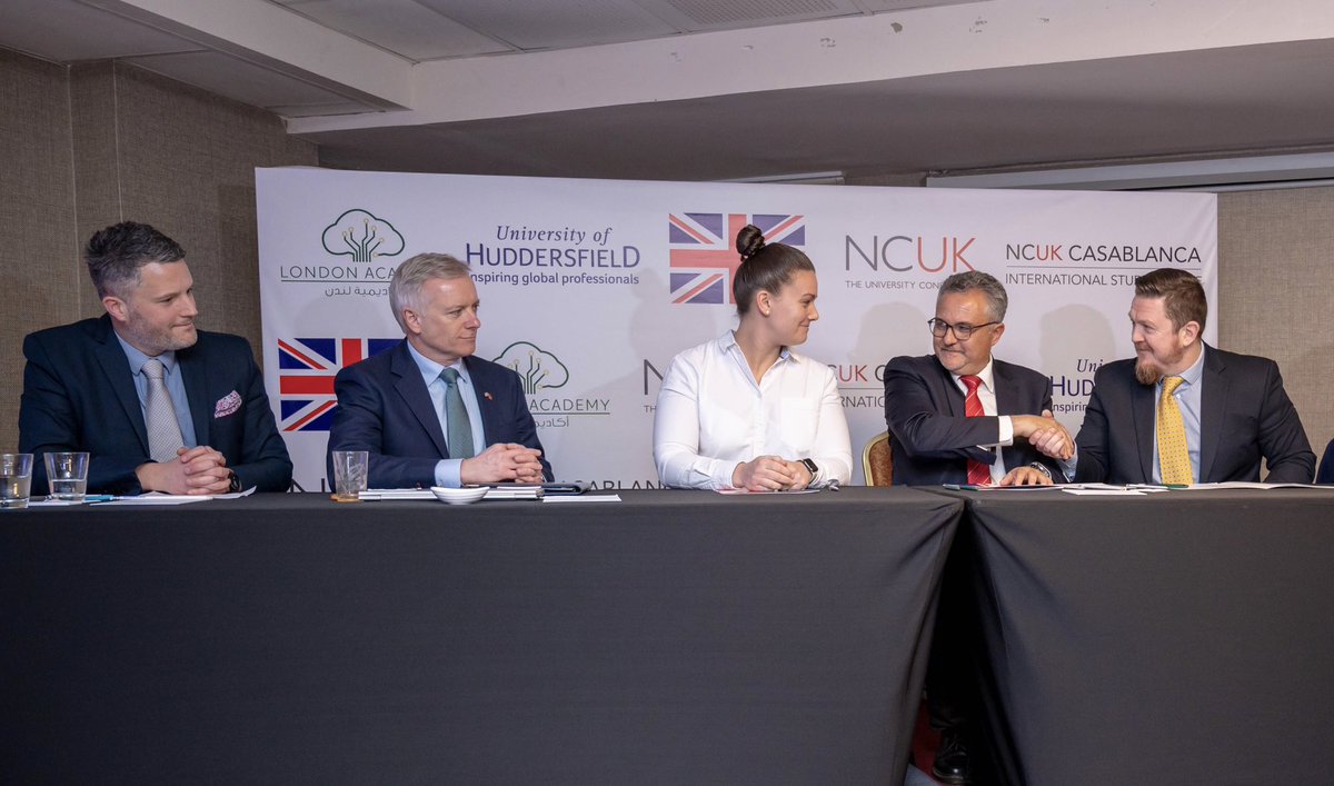 UKinMorocco's tweet photo. Exciting visit to London Academy as they announced a new partnership with @NCUKTogether and @HuddersfieldUni which will allow students here in 🇲🇦 to access 🇬🇧 higher education through the Business Management programmes provided at London Academy in Casblanca. 

@RobBAylesbury https://t.co/fczy1MvZfv