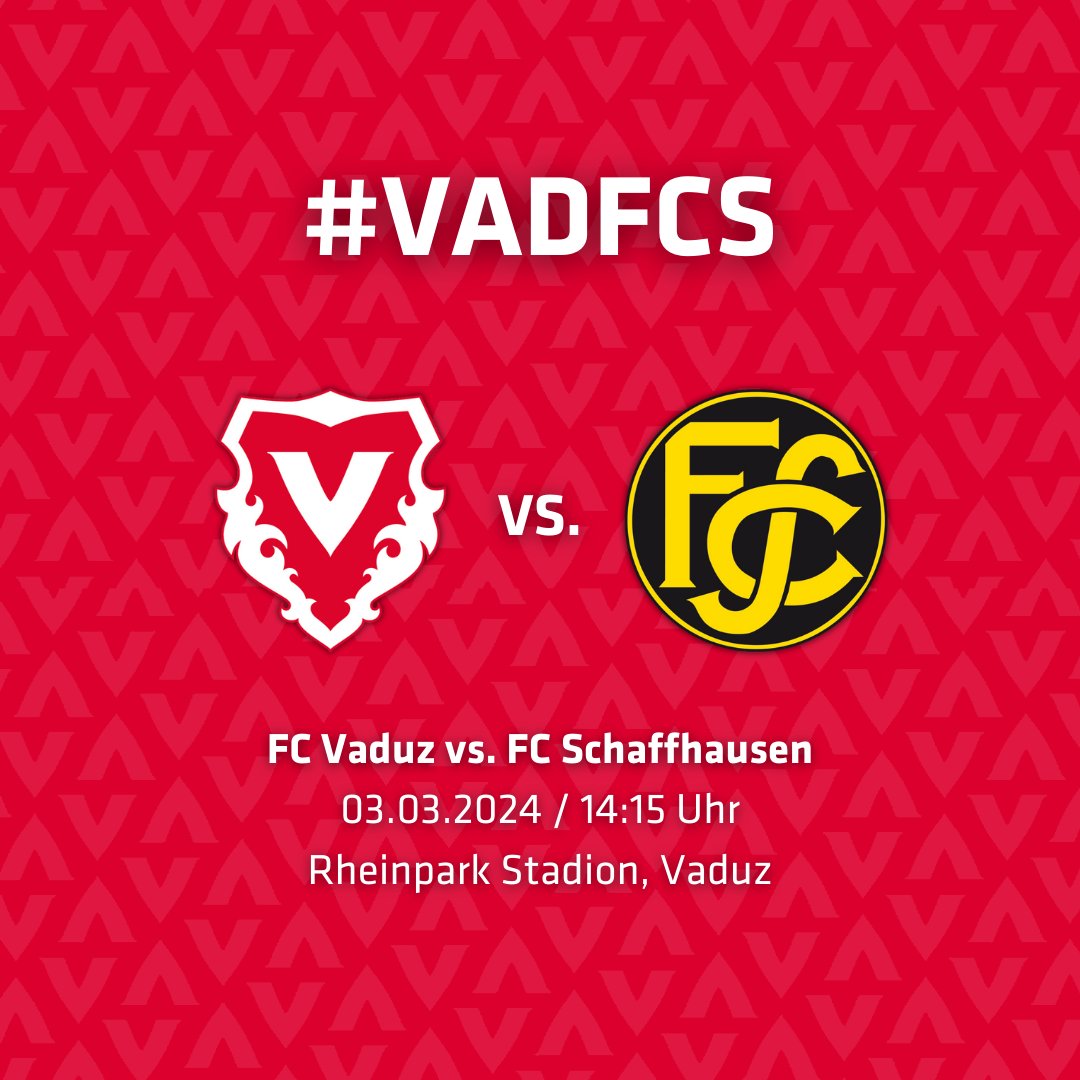 VaduzFC's tweet photo. 👉 Die 24. Runde der dieci Challenge League steht auf dem Programm:
⚽ FC Vaduz vs. FC Schaffhausen
⏰ So., 3. März 2024, 14:15 Uhr
🏟 Rheinpark Stadion, Vaduz
📖 Zur Matchvorschau: https://t.co/Ar75lTPh0S
#hoppvadoz #supportFCV #fcvaduz #VADFCS https://t.co/Rr97JHdvwr