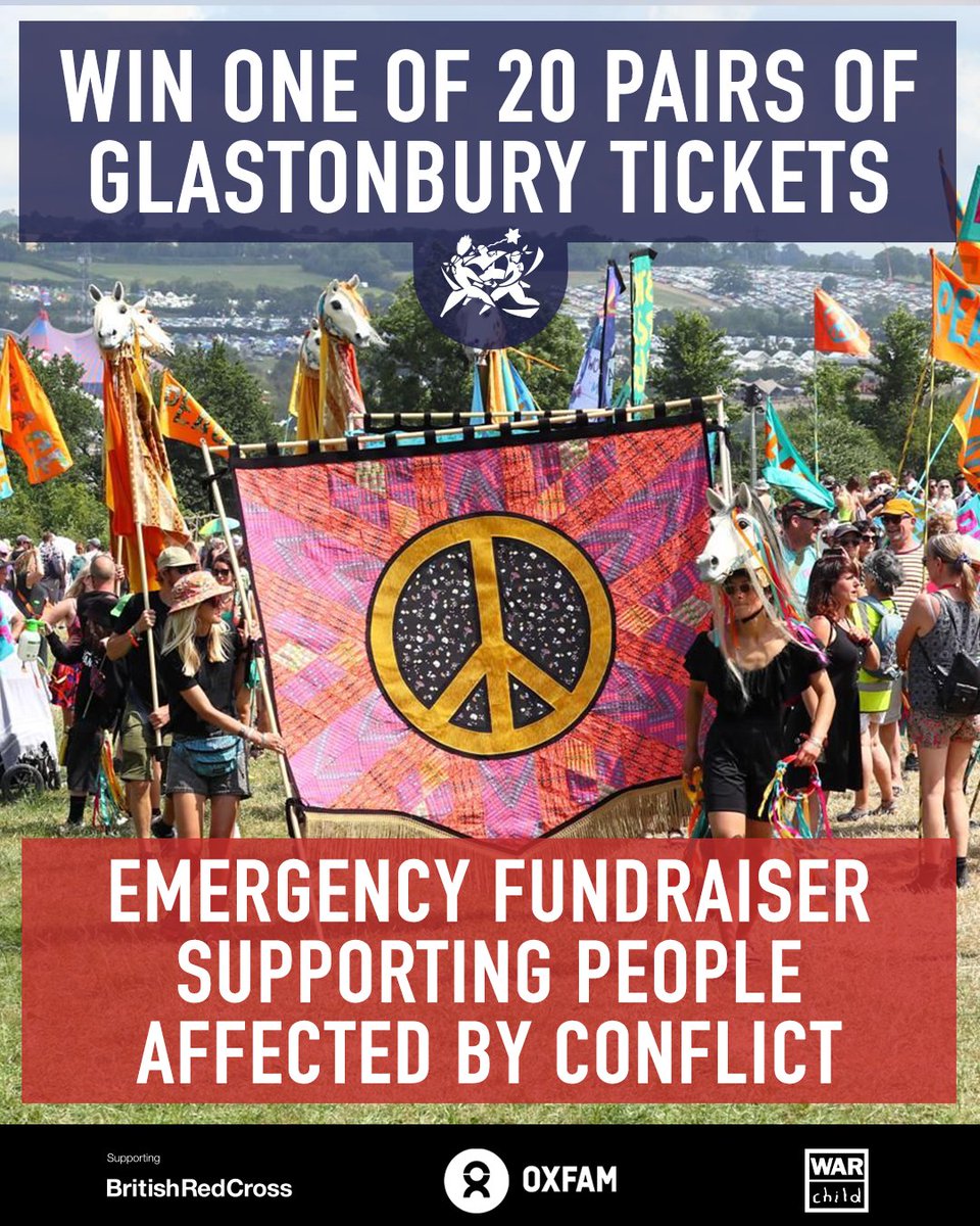 We're offering 20 pairs of tickets to Glastonbury 2024, to raise emergency funds to support people affected by conflict.

Enter our prize draw at glas.to/2024draw now.