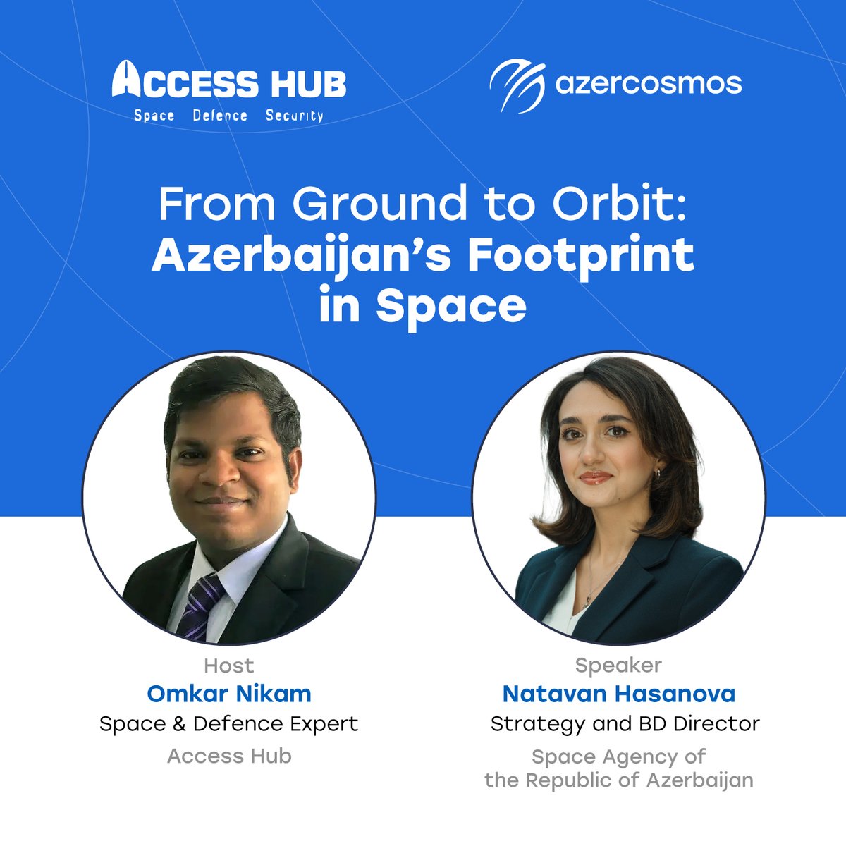 New podcast episode! Natavan Hasanova, our Strategy and BD Department Director, discussed our activities & industry development with Omkar Nikam, founder of 'Access Hub - Space, Defense, & Security' podcast. Watch via links: I: bit.ly/3IiU0hn II: bit.ly/4acRxkL