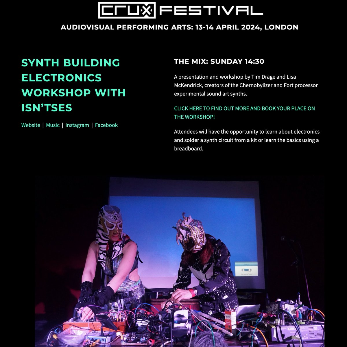 We are holding a presentation & workshop at Crux Festival 14th April. Find out more on our blog and to listen to the synths you can build.
isntses.weebly.com/blog/workshop-…

#electronicsworkshop #noisesynth #noise #workshop #diysynth #crux #festival #musicfestival