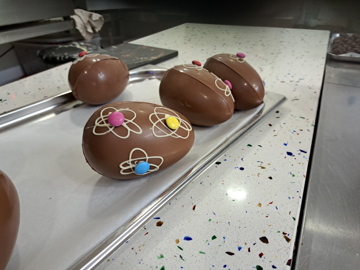 Todays effort. 200g hollow easter eggs in milk or dark chocolate. We retail at £7.95. You can personalise them for an extra £1 and/or put sweets inside.