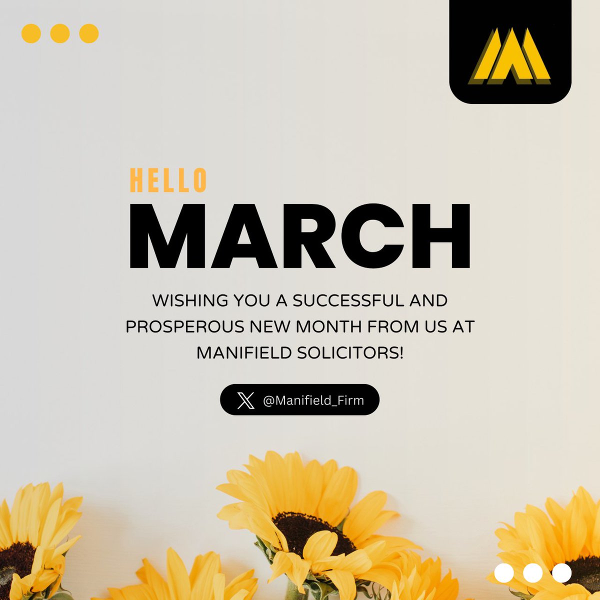 Happy New Month from Manifield Solicitors! 🎉 Wishing everyone a month filled with success, prosperity, and legal victories. Let's make March one to remember!

#ManifieldSolicitors #NewMonth #Success #Prosperity #LegalServices #LawFirm #March #Lawyers #LegalExperts #LegalAdvice