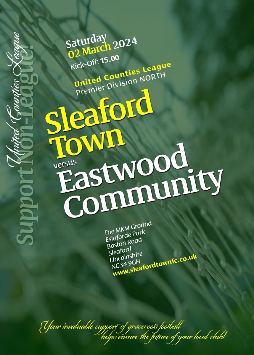 thejakewhiteley's tweet image. Another #StepFive fixture worthy of mention this Sat 2/3/24 is at #TheMKMGround where @SleafordTownFC take on @EastwoodCFCV2 in @utdcos action - be sure to check #TheGreens social-media/website for very latest info re KO, Admission costs, etc!...