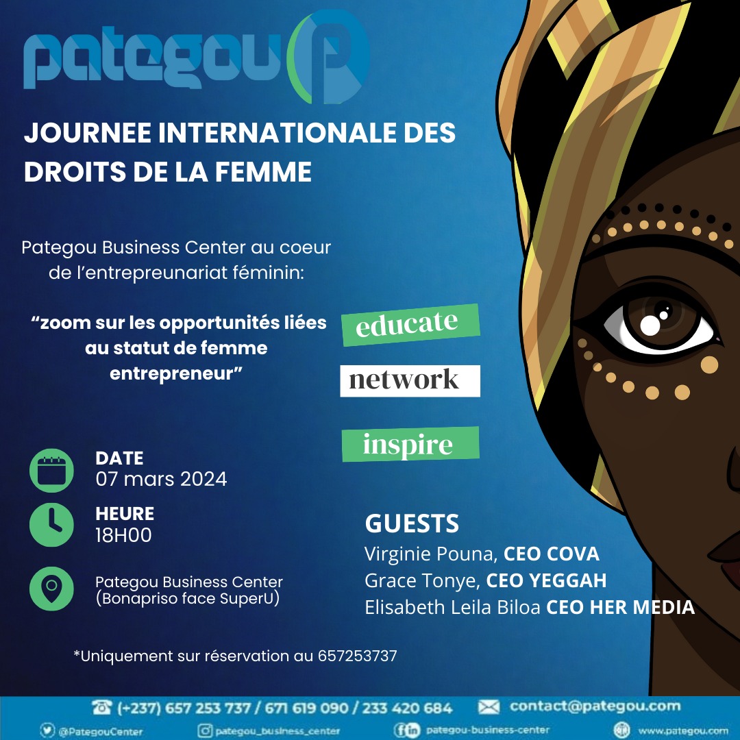 🟢🔵[ÉVÉNEMENT] Pategou Business Center au cœur de l'entreprenariat féminin

Nous vous invitons à cet événement dédié à la JOURNEE INTERNATIONALE DES DROITS DE LA FEMME  organisé par PATEGOU BUSINESS CENTER.

#journeeinternationaledelafemme #08mars2024 #entrepreuneuriatfemme