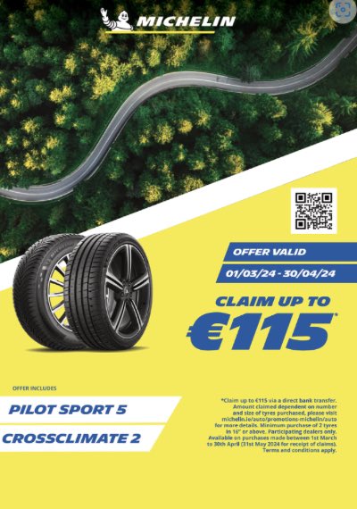 It’s back!! The fantastic money 💰cash back deal. Buy 2 or more Michelin Tyres and claim your Cashback today Offer ends 30.04.24 @MichelinBiz @Michelin #drogheda #newtyres #tyres #cashback