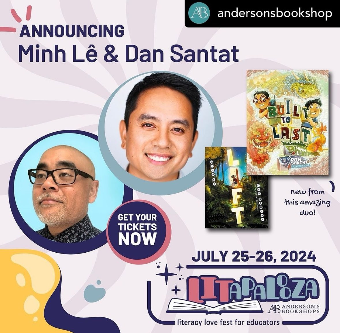 We are beyond thrilled to announce this year’s LITapalooza keynote speakers as @bottomshelfbks & @dsantat! Did you know you’ll get a free copy of their new book, #BuilttoLast, when you register? Can’t wait to see you this summer! REGISTER HERE: eventcombo.com/e/LITapalooza-… #LIT24