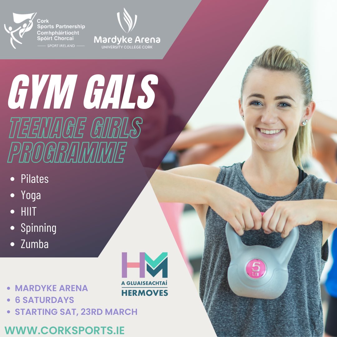 🤩💁🏼‍♀️ New Gym Gals Programme Launched 🎉 🧘🏻‍♀️ Participants can choose one, two, three, four, five or all six activities 🤸🏻‍♀️ 📆 Starts Sat, 23rd March 📍 @MardykeArenaUCC ⏰ 10.15am each week ➡️ Girls 13-17yo 🙋🏻‍♀️ HIIT, Spinning, Zumba, Pilates, Yoga, ℹ️ corksports.ie/latest-news/gy…
