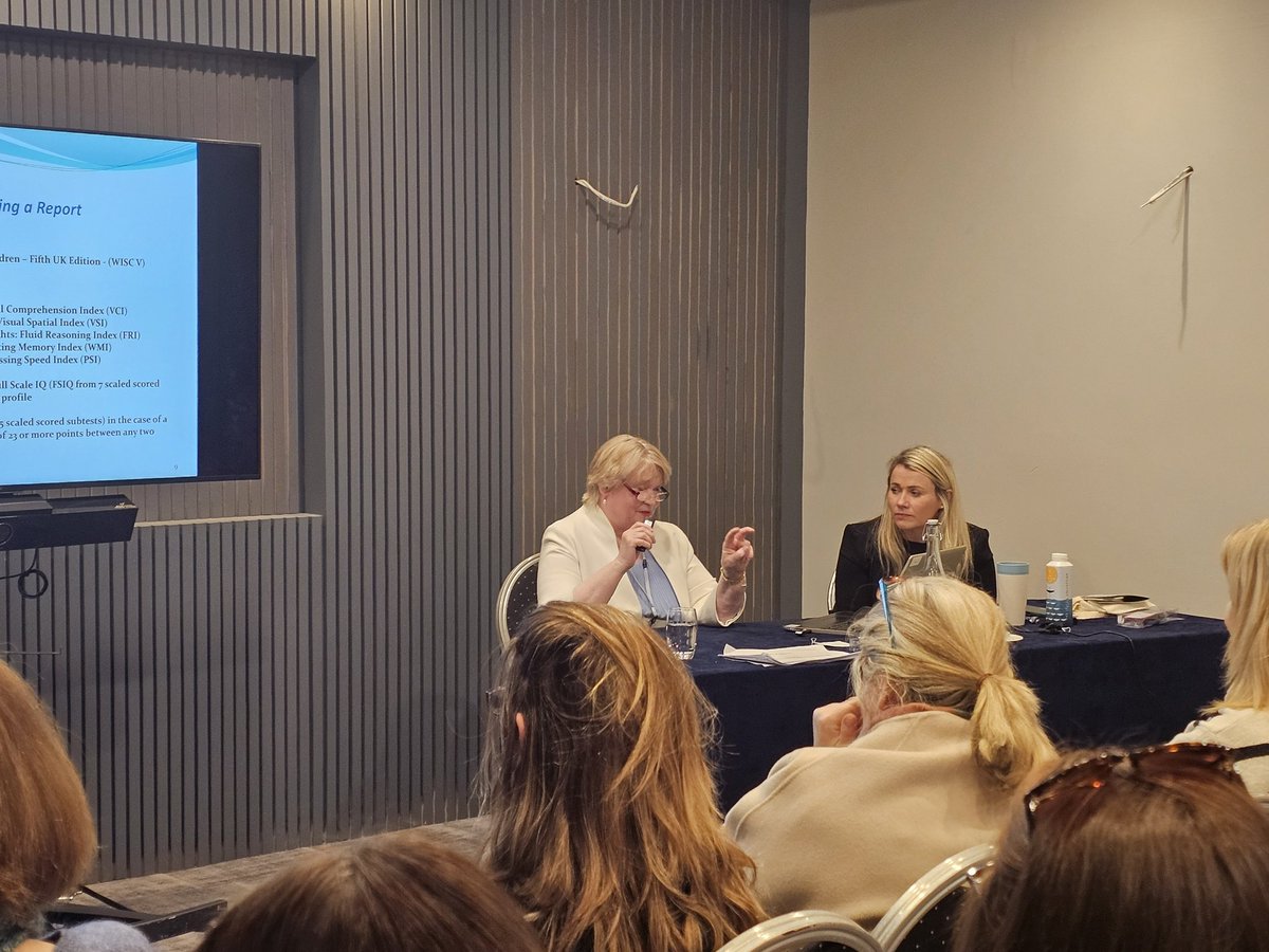 Dr Pauline Cogan explaining how  to Interpret Psychological Assessments to a packed room