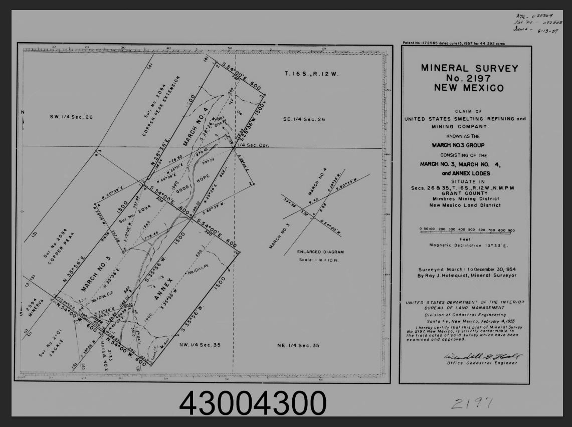 minemaps's tweet image. Doc# 430043 shows #March No. 3, No. 4, &amp;amp; Annex Lodes in Grant County, #NewMexico.  From 1957. #MarchMapness