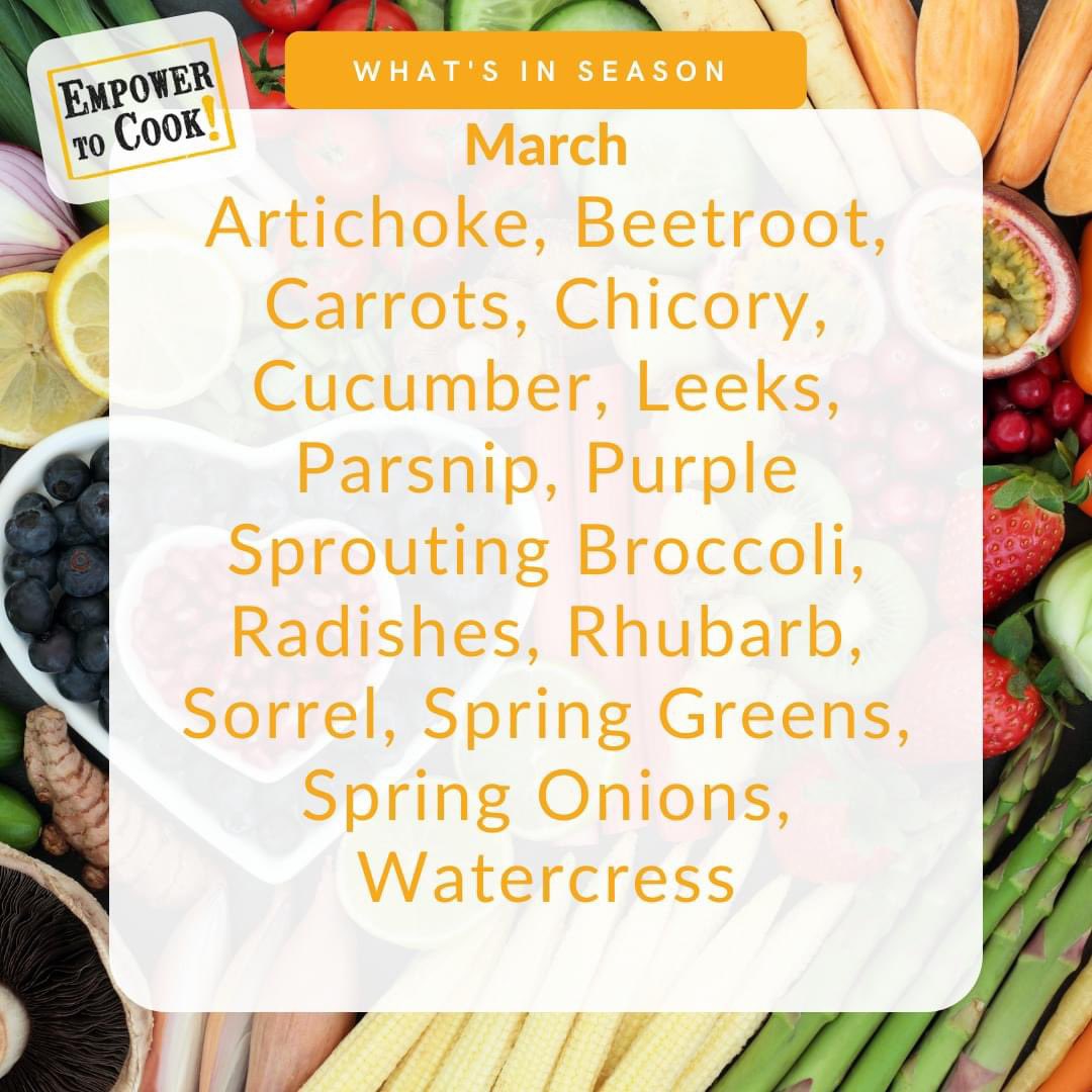 Eating seasonally in March means eating foods that are naturally ready to harvest this month. 
Dates of note: International Women’s Day is 8, Spring Equinox and daylight saving. Food waste action week is 4-10 March

#SeasonalEating #wycombe #highwycombe #aylesbury #nowaste