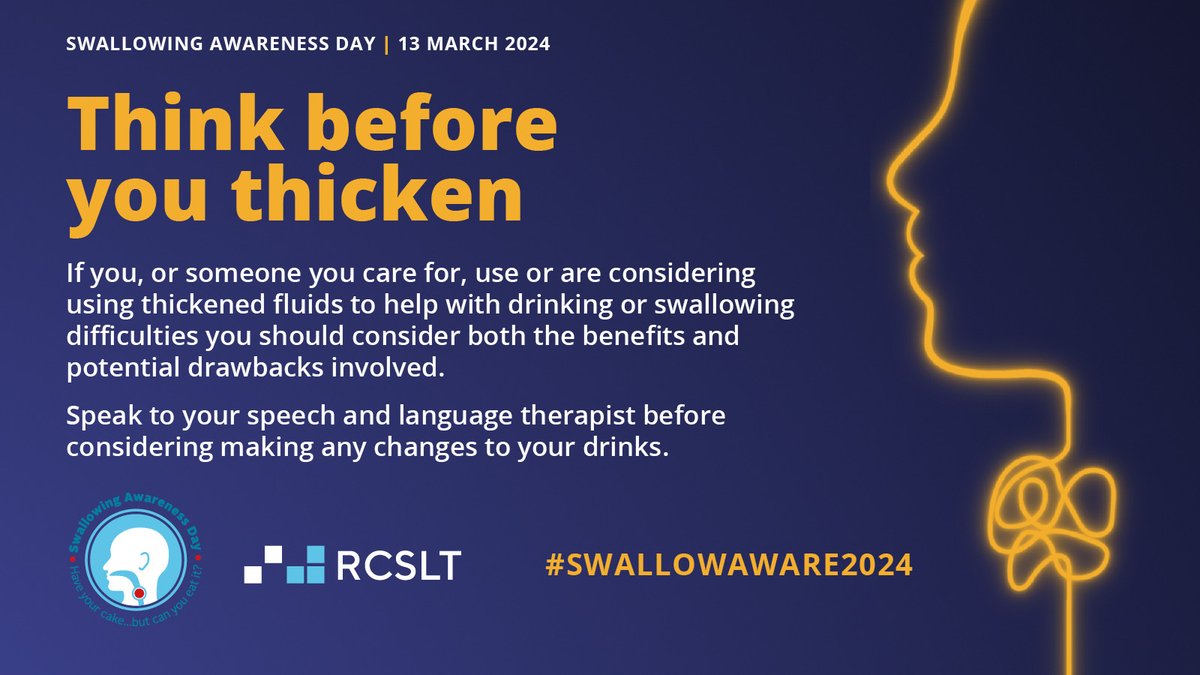 If you’re supporting someone with eating, drinking & swallowing difficulties, make sure you THINK BEFORE YOU THICKEN any fluids. #SwallowAware2024 #NHWeek @NHWeek Read our guidance on why this is important: rcslt.org/members/clinic…
