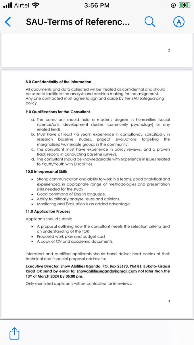Call for Applications!! SAU is looking for a consultant to conduct a baseline survey to assess the level of inclusion of Youth with Disabilities in electoral democracy in Uganda. Deadline for submission of applications: 13th/03/2024. See a detailed Teams of Reference here.