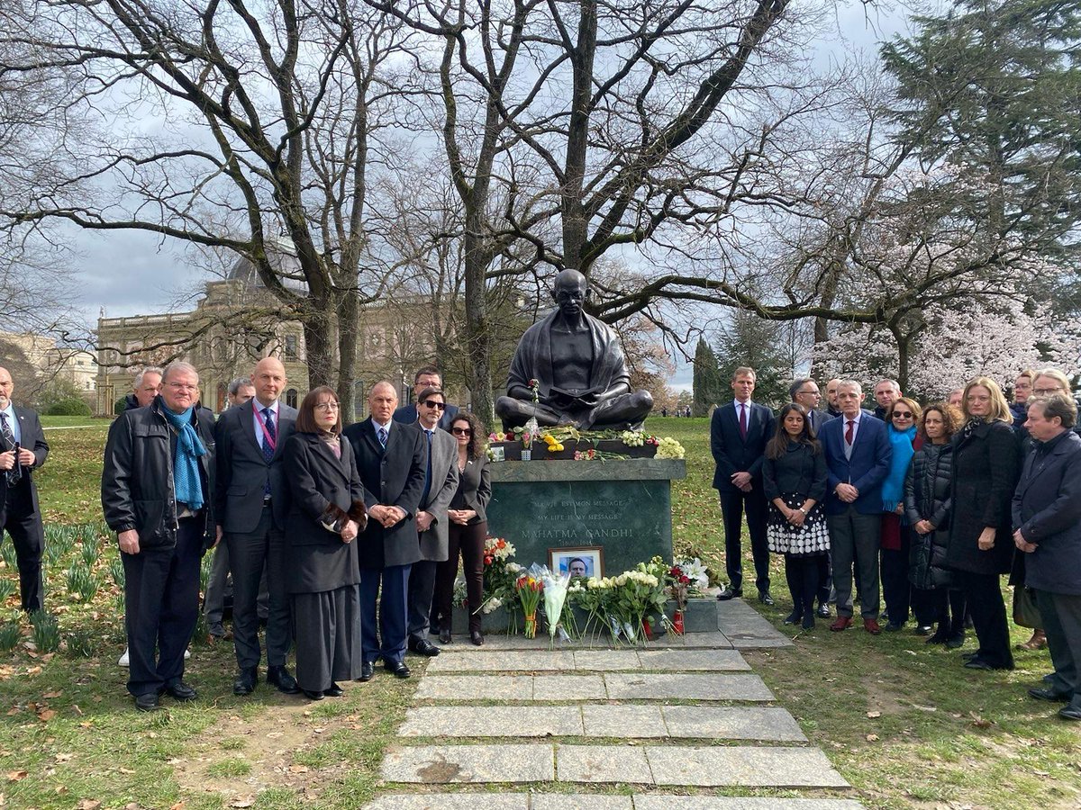 'My life is my message' | Today we gathered in the garden of @UN_Geneva at the symbolic memorial stone of Mahatma Ghandi to pay tribute to Alexei #Navalny. He paid the ultimate price for his courageous dedication to his country and his fellow citizens.