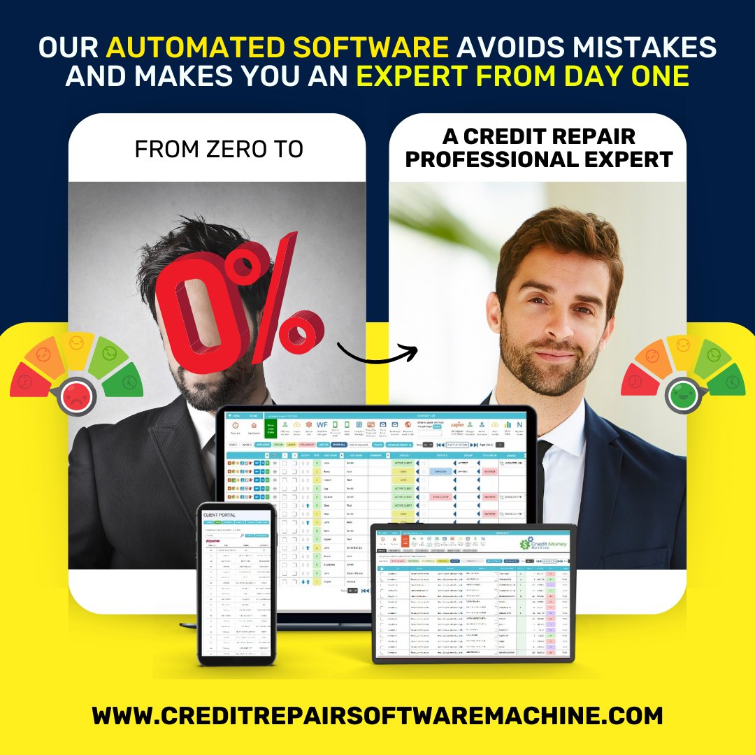 LMRINTL's tweet image. Transform from a novice to a Credit Repair Professional expert effortlessly! 🚀💼
Our automated software eliminates errors, empowering you to excel from day one.
Discover more at creditrepairsoftwaremachine.com. 💳💡
#CreditRepair #Expertise #AutomatedSoftware