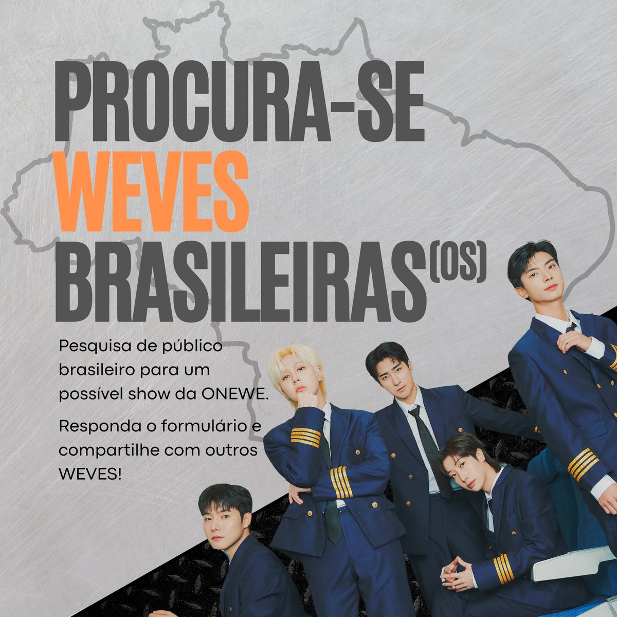 🔍|| PESQUISA DE PÚBLICO

Olá, WEVE! 

A ONEWE vem mencionando uma possível turnê mundial, e não queremos ficar fora dessa, certo?

Nos ajude clicando no link e respondendo ao formulário:

🔎 forms.gle/QLSPqziemtFJvg…

#ONEWE #원위