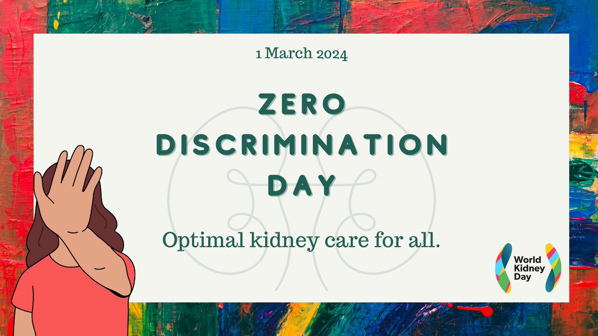 On #ZeroDiscriminationDay, #WorldKidneyDay advocates for universal access to optimal kidney care, irrespective of one's #gender, #race, #socioeconomic status, or #education level. Together, let's break down barriers and promote #HealthEquity for all ⚖️ 💙 #KidneyHealthForAll