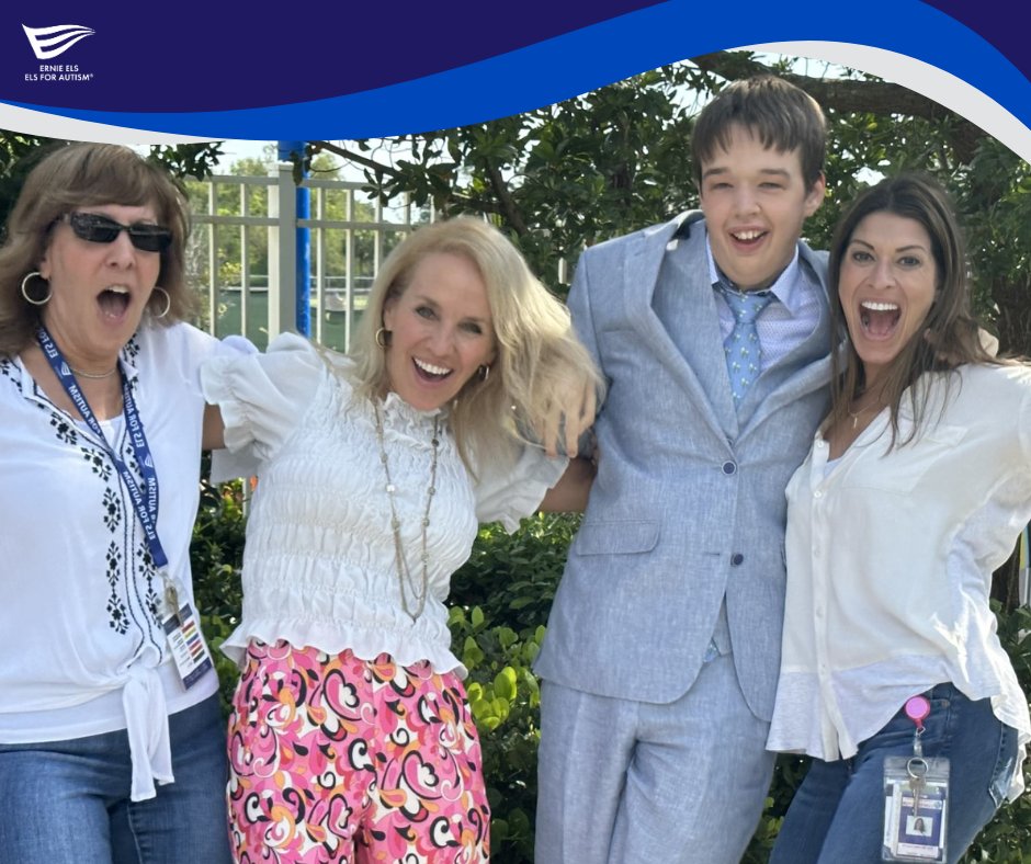 Happy #ShareASmileDay! Chief Financial Officer Yvonne D'Amelio, Executive Director Marlene Sotelo, and Program Director Erin Brooker Lozott (L-R) shared a huge smile with Ben Els! #ElsforAutism #Autism